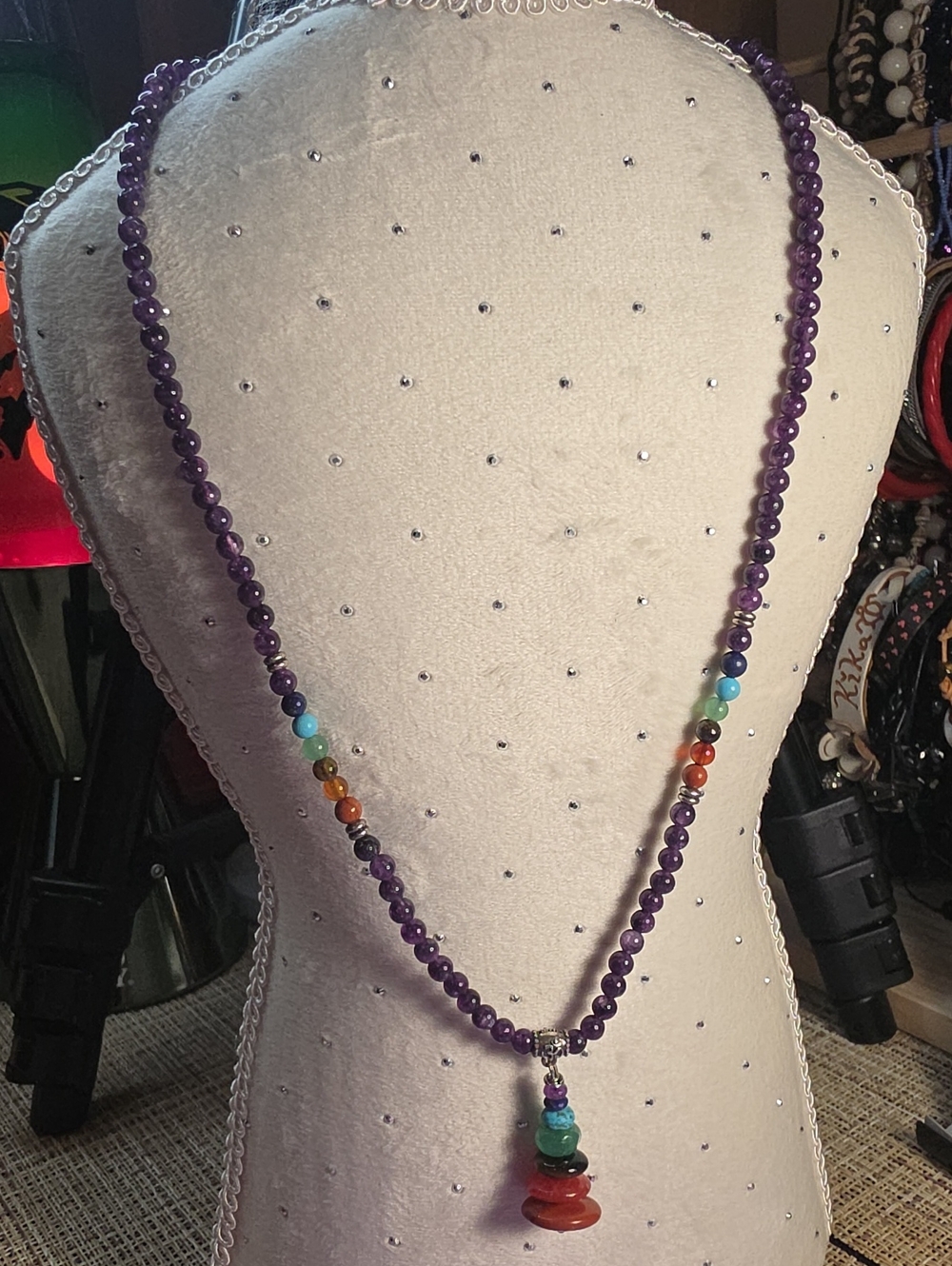 Handcrafted Purple Beaded Multi-Color Chakra Necklace